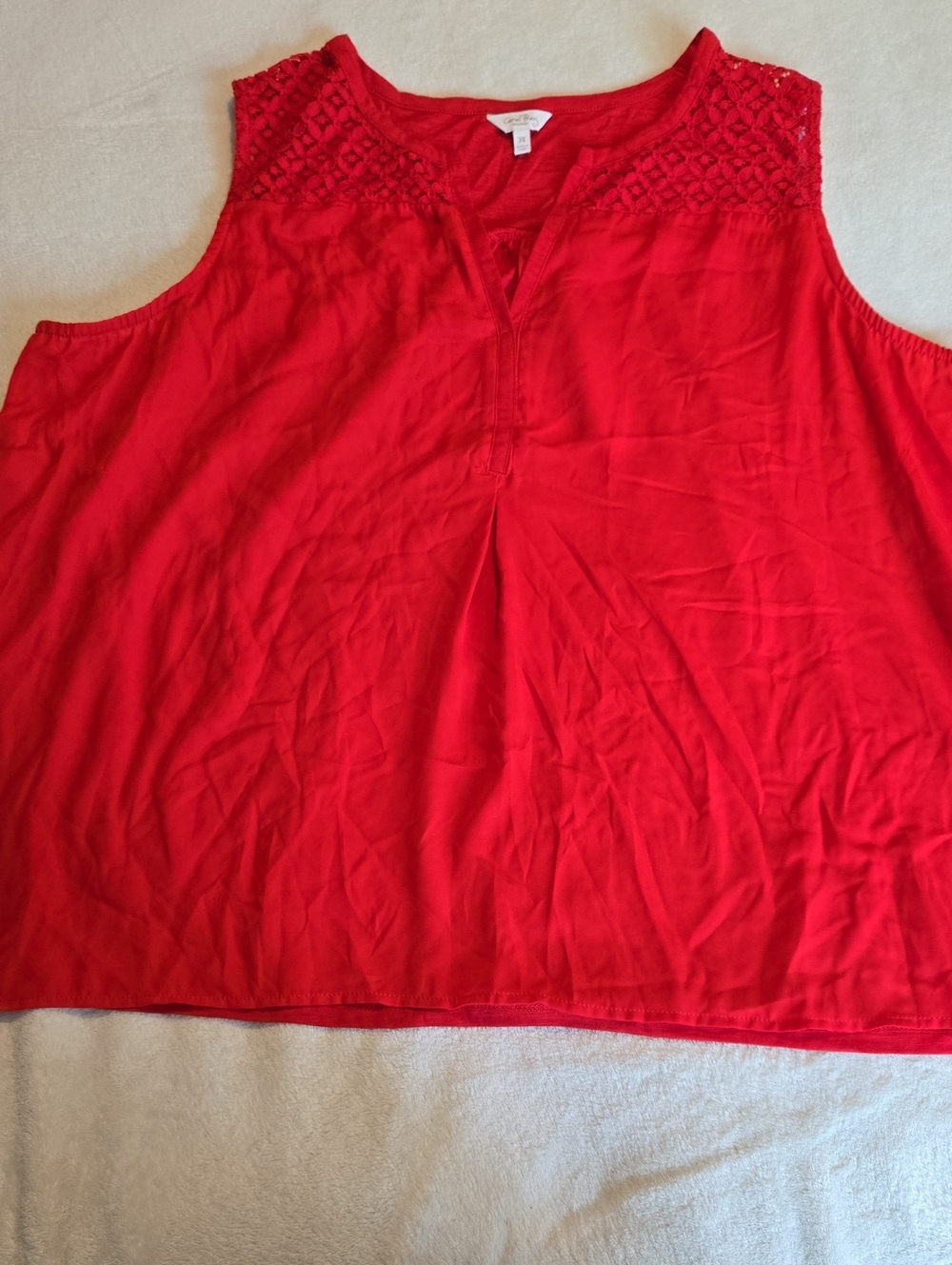 Coral Bay Red Sleeveless Lace Yoke Tank Top 3X